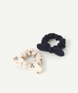 Lot de 2 chouchous fille avec noeuds bleu et imprimé - TU