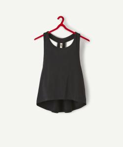 Le débardeur de sport noir avec dos travaillé en coton biologique - XXS - Soldes