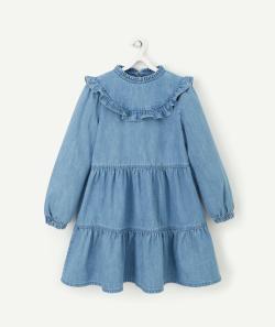 Robe fluide fille en denim bleu avec volants - 5 A