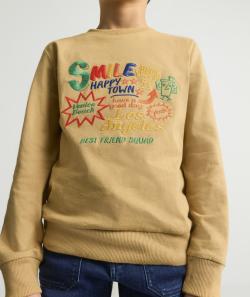 T-shirt garçon en coton biologique ocre avec message brodé - 8 A