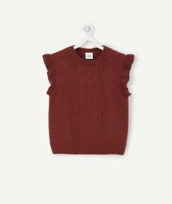 Pull sans manches fille en tricot ajouré bordeaux pailleté - 5 A