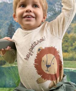 T-shirt bébé garçon gris moucheté avec message et lion - 18 M