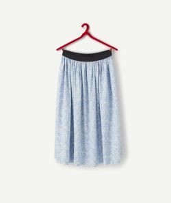 Jupe midi fille en viscose responsable bleu imprimé fleurs - XS