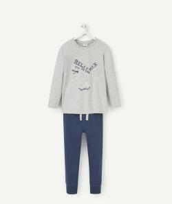 Pyjama garçon en fibres recyclées gris et bleu marine thème dinosaure - 4 A