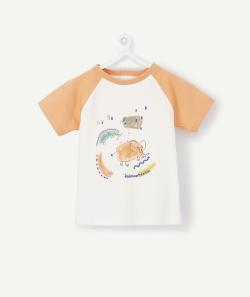 Le t-shirt orange et blanc en coton biologique avec animaux - 3 M