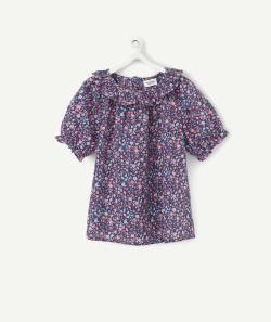Le chemisier bleu et rose fleuri avec col volanté - 9 M