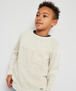 Pull en tricot beige avec poche sur le coeur - 12 A