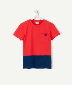 Le t-shirt en coton piqué rouge et bleu en coton biologique - 2 A