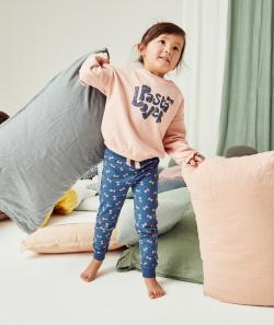 Pyjama fille en fibres recyclées bleu et rose imprimé pasta - 3 A