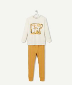 Pyjama garçon en coton écru et jaune avec tigre - 5 A