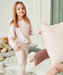 Pyjama fille imprimé à rayures rose pâle avec message - 3 A