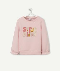 Sweat fille super sister en fibres recyclées rose avec message - 14 A