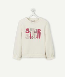 Sweat fille super sister en fibres recyclées blanc avec message - 5 A