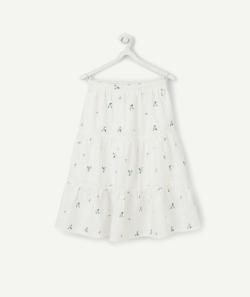 La jupe longue blanche en coton avec fleurs et détails couleur dorée - 5 A