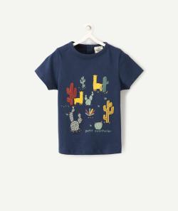 Le t-shirt bleu marine avec lamas et cactus en coton biologique - 1 M