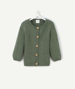 Gilet boutonné vert brillant bébé fille en fibres recyclées - 3 M