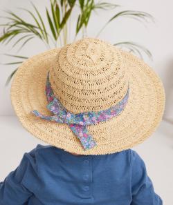 Le chapeau de paille avec bande de tissu bleu fleuri - 43