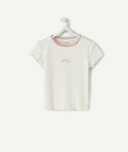 Le t-shirt écru avec festons et message en coton - 8 A