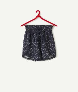 Le short bleu marine imprimé fleuri avec crochets en viscose - S