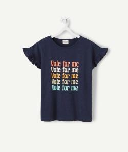 Le t-shirt bleu marine en coton biologique avec animation colorée - 5 A