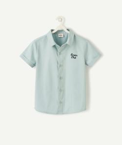 La chemise manches courtes verte avec message en coton - 14 A