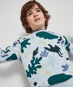 Sweat garçon en fibres recyclées bleu aux motifs floqués - 6 A