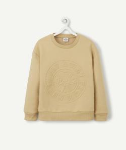 Sweat garçon en fibres recyclées couleur taupe embossé - 3 A