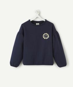 Sweat fille bleu marine avec col volanté et message brodé - 12 A
