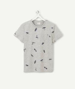T-shirt garçon en coton biologique gris imprimé surfeurs - 14 A