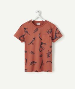 T-shirt garçon en coton biologique rouille et imprimé - 6 A