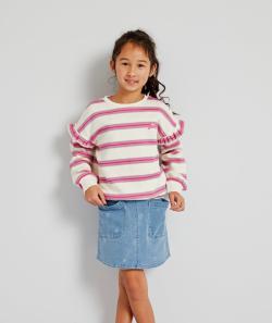 Sweat fille en fibres recyclées rayé écru violet et doré - 8 A