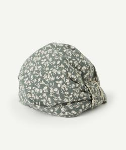 Turban bébé fille en coton vert avec imprimé fleuri et noeud - 3-6 M