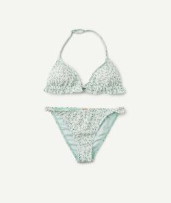 Le maillot de bain 2 pièces vert fleuri en fibres recyclées - M