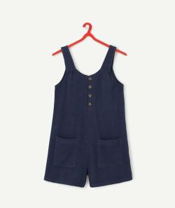 La combi-short bleu marine en coton avec boutons et poches - S