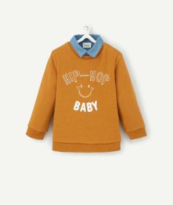 Sweat hip-hop ocre bébé garçon en fibres recyclées avec col chemise - 36 M