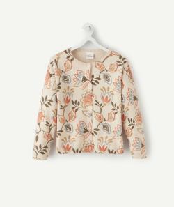 Gilet fille beige imprimé fleurs - 10 A