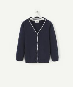Cardigan bébé garçon en coton bleu marine avec liseré blanc - 9 M