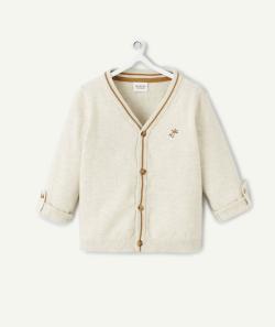 Cardigan bébé garçon en coton beige avec détails camel - 23 M