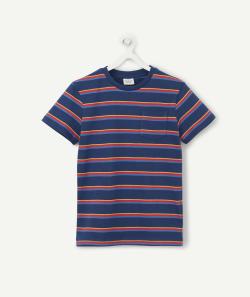 Le t-shirt bleu marine en fibres recyclées avec rayures colorées - 8 A