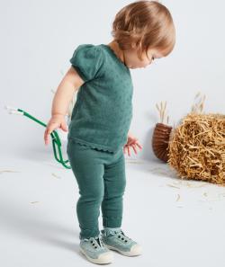 Legging bébé fille en coton vert - 9 M