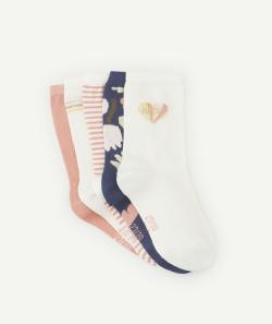 Lot de 5 paires de chaussettes mi-hautes fille blanc et rose - 38-40