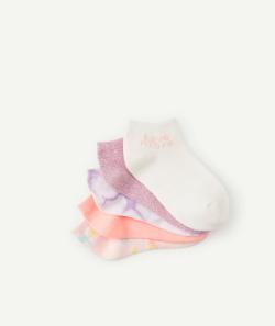 Lot de 5 paires de socquettes fille mauve et rose - 35-37