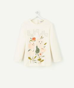 T-shirt blanc bébé fille en coton biologique avec fruits et message - 6 M