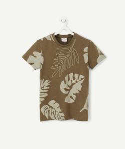 T-shirt kaki en fibres recyclées imprimé feuilles garçon - 6 A