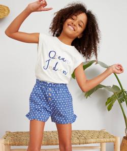 Le t-shirt blanc en coton biologique avec message bleu et pailleté - 4 A