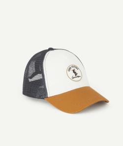 Casquette garçon en coton bleu et ocre avec patch - 8-10 A