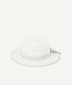 Le chapeau écru en crochet avec bande fleurie imprimée - 48