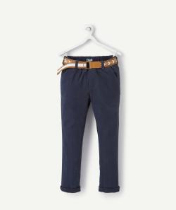 Pantalon chino garçon bleu marine avec ceinture camel - 2 A