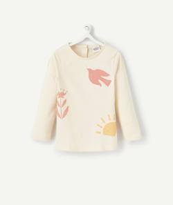 T-shirt bébé fille en coton biologique écru avec motifs - 23 M