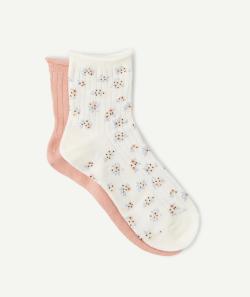 Les chaussettes hautes roses et blanches fleuries - 39-41